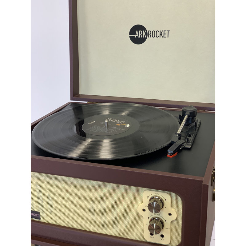 Arkrocket Brown 3-Speed Bluetooth Retro Turntable with Built-in Speakers