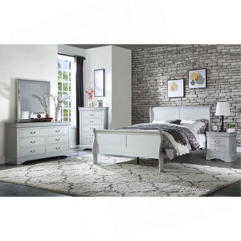 Lit Louis Philippe, Lit simple, Gris argenté
