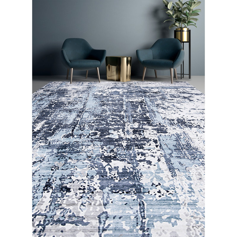 Abstract Area Rug in Blue, Rectangle 6' x 9'