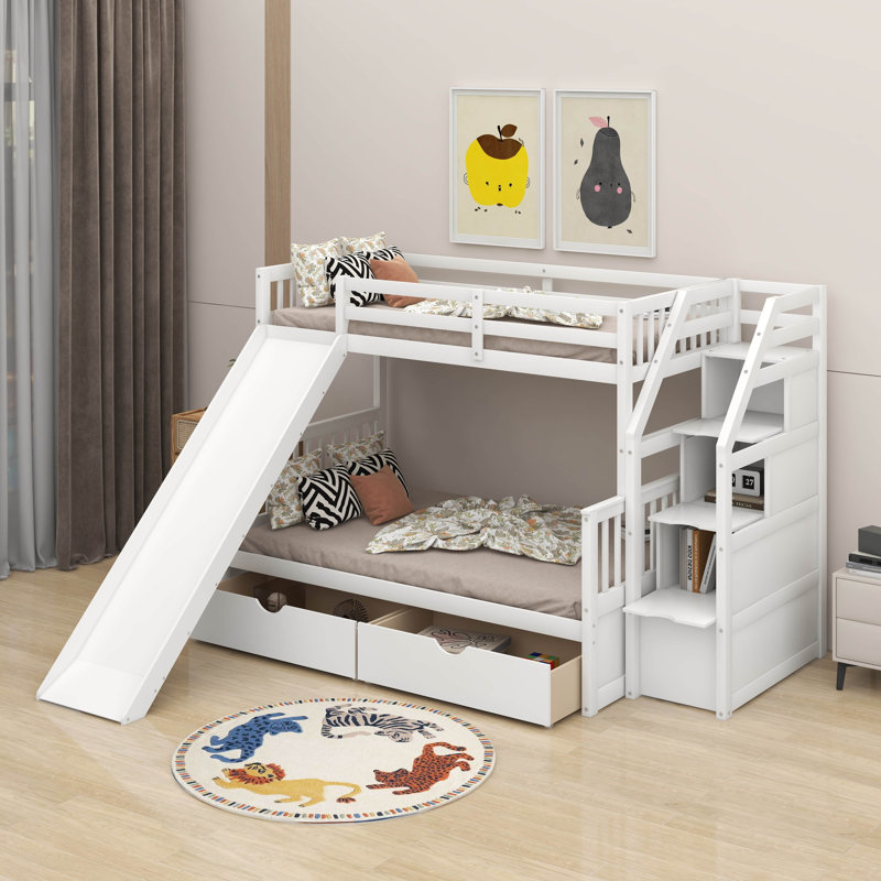 Twin Over Full Bunk Bed With Drawers, Ivory