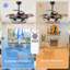 42" Retractable Ceiling Fan With Light And Remote, Farmhouse 6 Speeds Caged Ceiling Fan For Bedroom