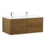 Meuble-lavabo flottant 4 tiroirs Lucille l 60 po x P 21 po en noyer doré miel avec double lavabo et plateau blanc-119296977