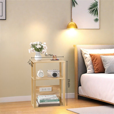 3-Tier Narrow Side Table With Charging Station – Space-Saving Slim Nightstand For Small Spaces