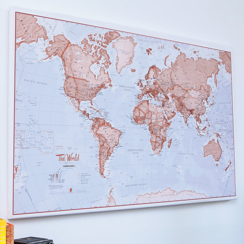 World Is Art Map - Wrapped Canvas Print, Teal, 41cm H x 56cm W x 2cm D