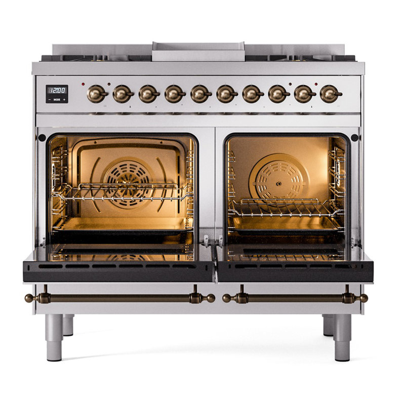 ILVE Nostalgie II Series 40 inch Dual Fuel Range with 6 Sealed Burners, Griddle (Glass Door), Liquid Propane