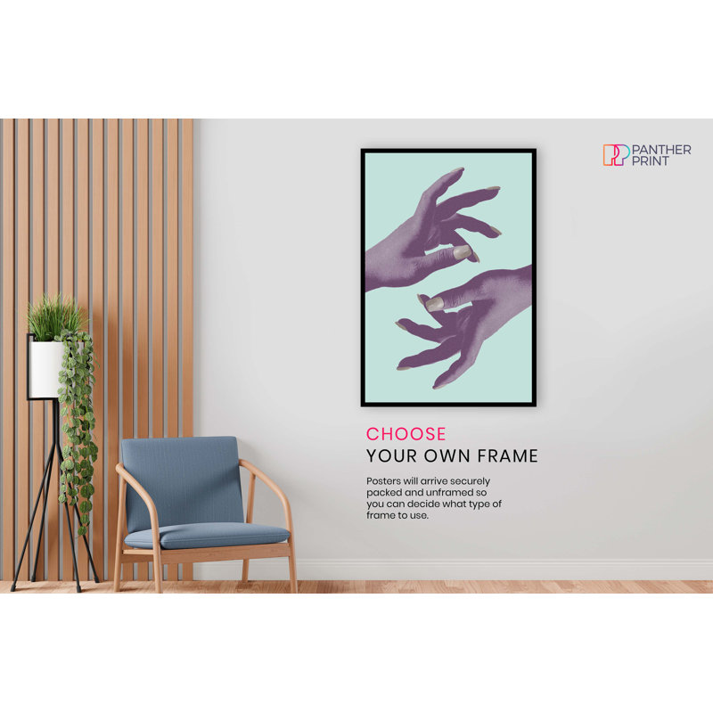 Woman Reaching Hands In Teal Background - No Frame Print, 46cm H x 31cm W x 0.5cm D