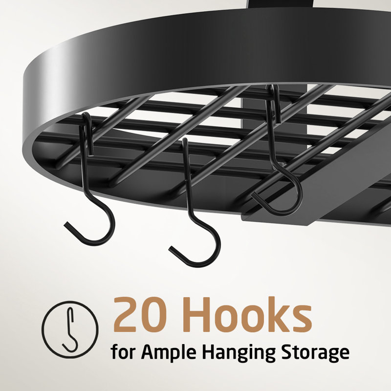 Mint Pantry® 48 Inch Large Hanging Black Pot Rack Ceiling Mount with 20 Hooks (For 16" and 24" Stud Mount)