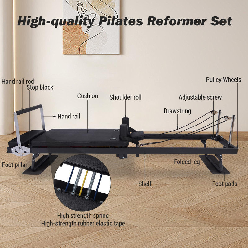 Compact Reformer de Pilates avec double résistance - Machine de home studio pliable pour tous les niveaux