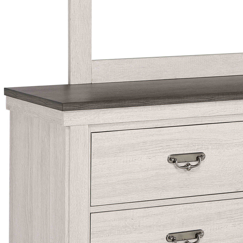 Commode rustique à six tiroirs avec finition beige, fabrication en bois massif durable pour le rangement de la chambre à coucher