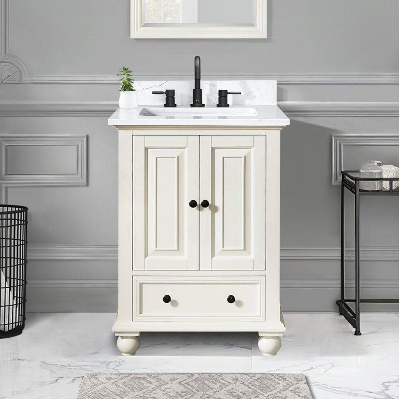 Thompson 25" Single Modern Bathroom Vanity Set, French White, Cala White