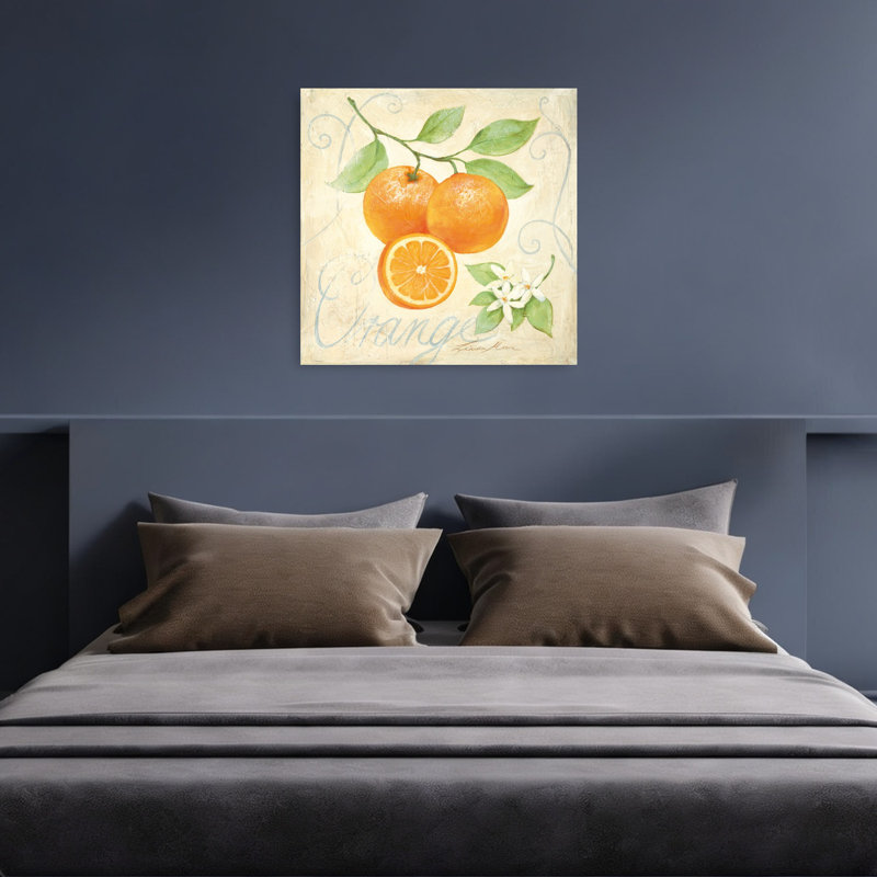 Oranges fraîches et fleurs rustiques, fleurs abstraites, art mural, 36" H x 36" W