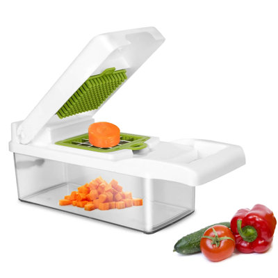 Hachoir à légumes 12 en 1, trancheuse de mandoline de cuisine avec récipient, trancheuse, râpe, éplucheur et séparateur d'œufs pour une préparation des aliments sûre et facile