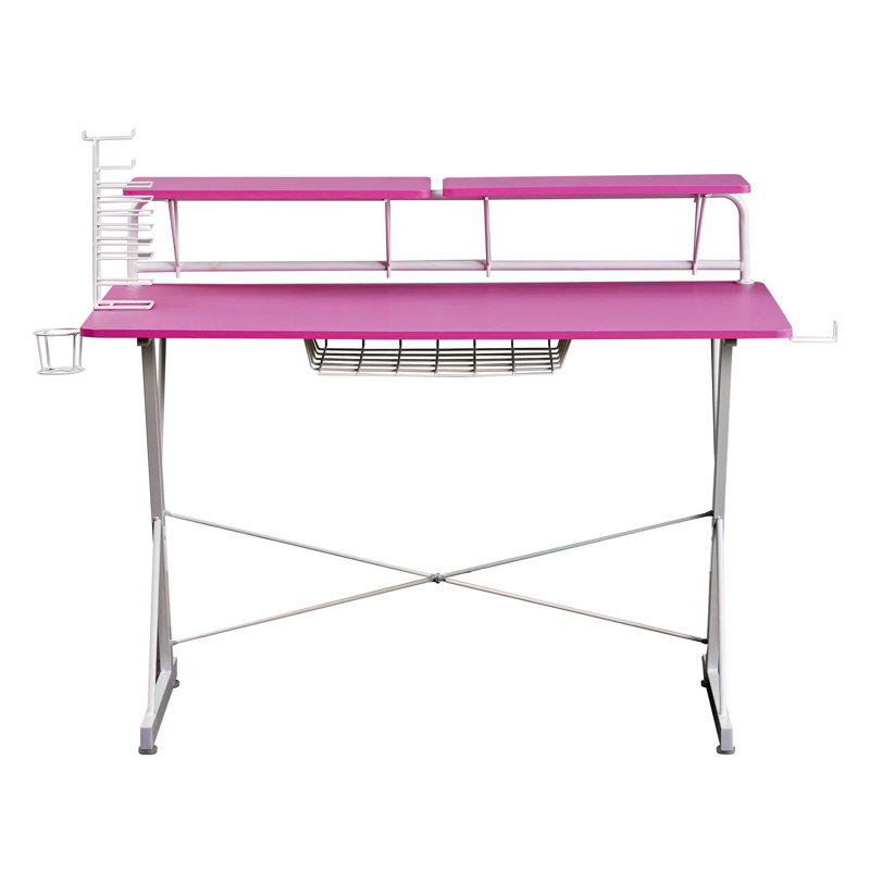 Desk,Carbon Computer Gaming Desk With Shelving, Pink