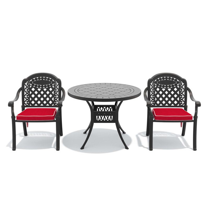 3-Piece Set Of Cast Aluminum Patio Furniture With Cushions, 2