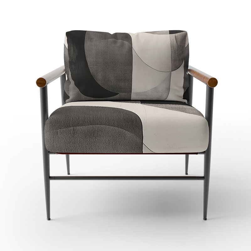Chaise d'appoint à formes abstraites - Fauteuil à courbes minimalistes noir et blanc, Bras ronds bruns