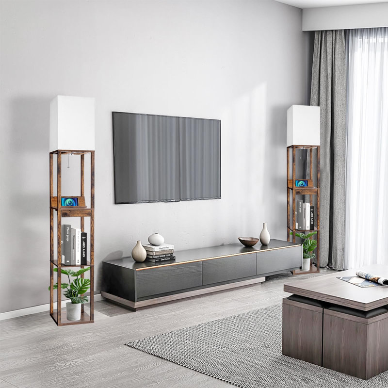 Lampe moderne sur pied avec tiroir et chargeur: connexion sans fil, ports USB, 3 températures de couleur