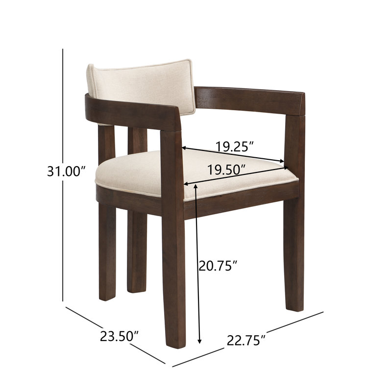 Lyddia Wood Upholstered Dining Chair, Beige Fabric/Walnut Frame, 2