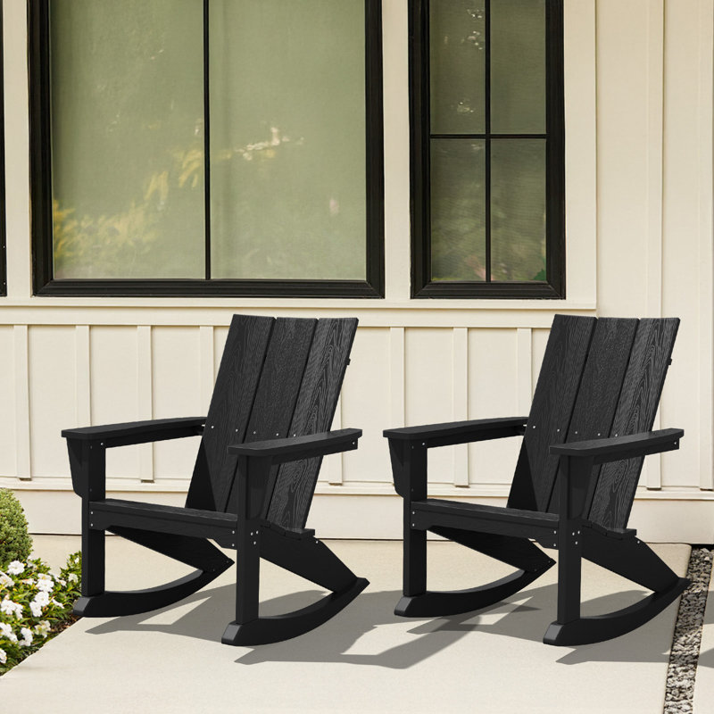 Wolak HDPE Rocking Adirondack Chair(Set Of 2), Black