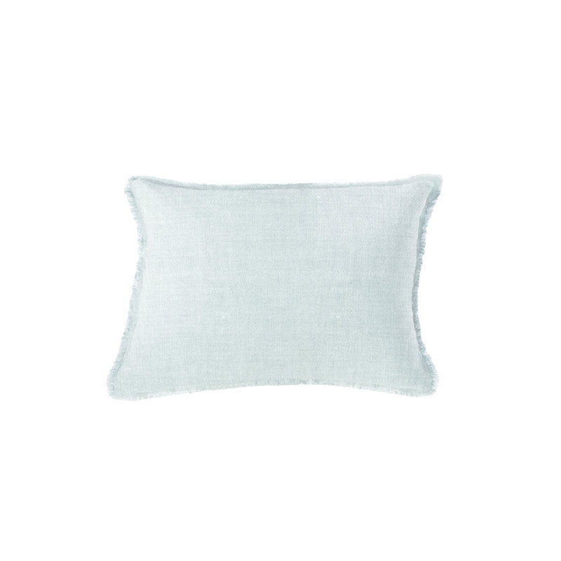 Fringed Linen Reversible Throw Pillow, Light Blue