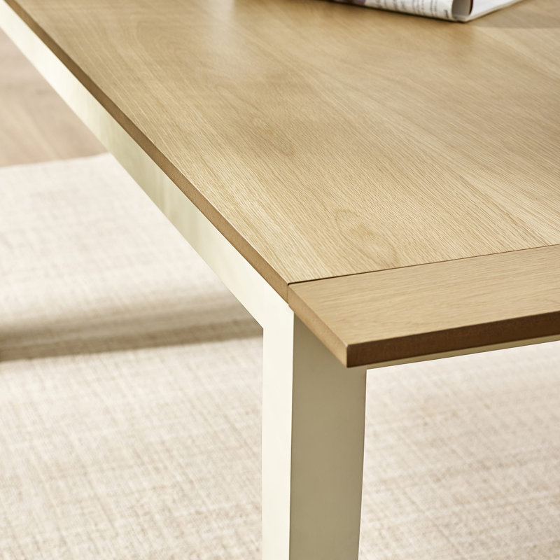 Extendable Solid Wood Base Dining Table, Oak Wood, Cream