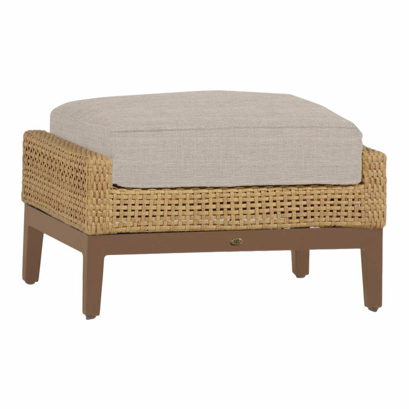 Peninsula Outdoor Ottoman with Cushion, Dove Sunbrella® Linen, Light Raffia/Natural Sandalwood, No welt + Standard fill
