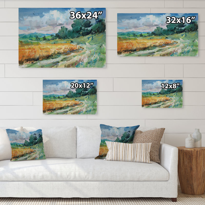 Scenery Road Wheat Field - Print on Canvas, 8" H x 12" W x 1" D, Wrapped Canvas