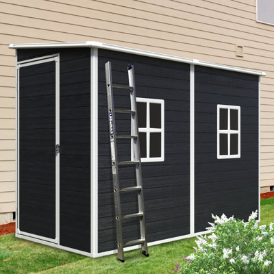 Remise de rangement extérieure 4 x 8 pi avec remise en résine de plancher à deux fenêtres, portes imperméables et verrouillables pour patio, cour, pelouse