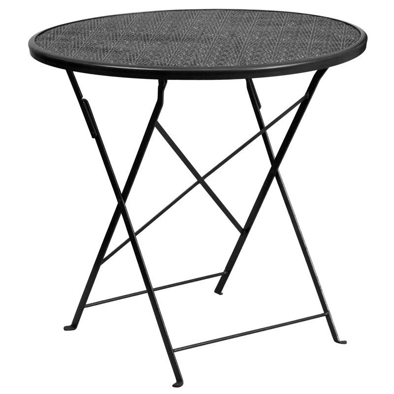 Chanea 30'' Round Indoor-Outdoor Steel Folding Patio Table Set with 4 Round Back Chairs, Black