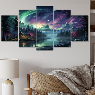 «Northern Lights Ethereal Enchantment I», impression d'art sur toile - 5 panneaux