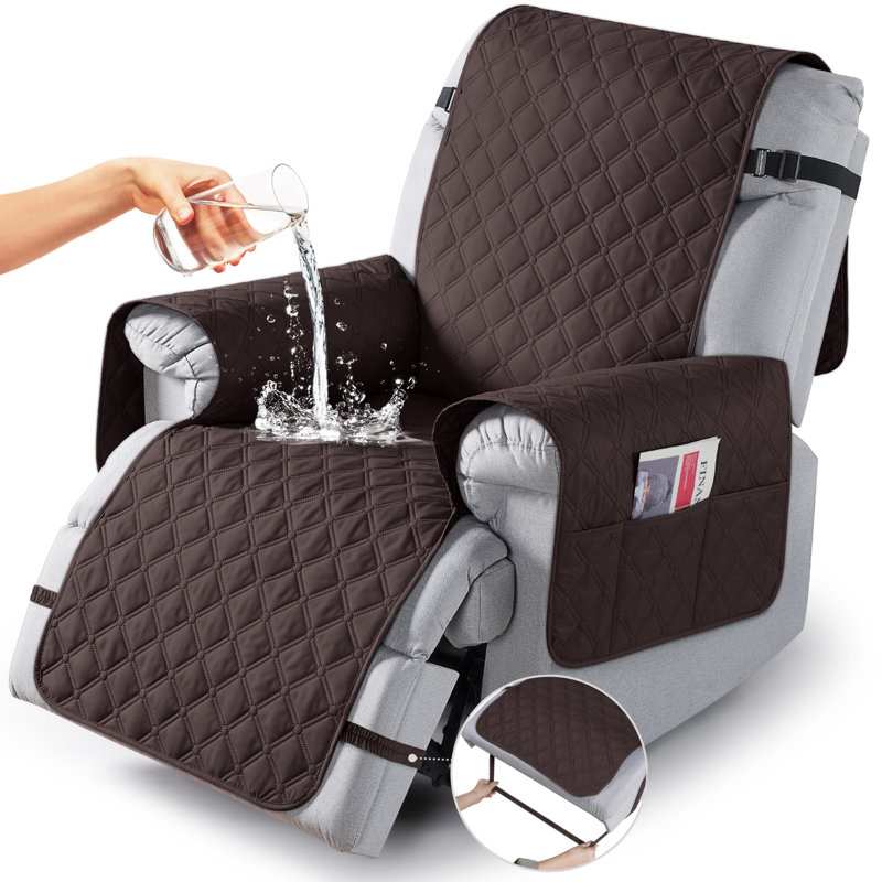 Wildee Waterproof Recliner Chair Cover Couch Covers With Pocket, Chocolate Brown Microfiber