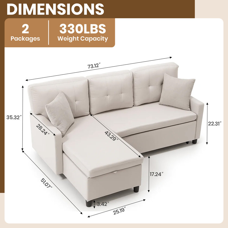 L-Shape 81" Wide Space-Saving Sleeper Sofa Upholstered Pull-Out Sofa Bed, Beige