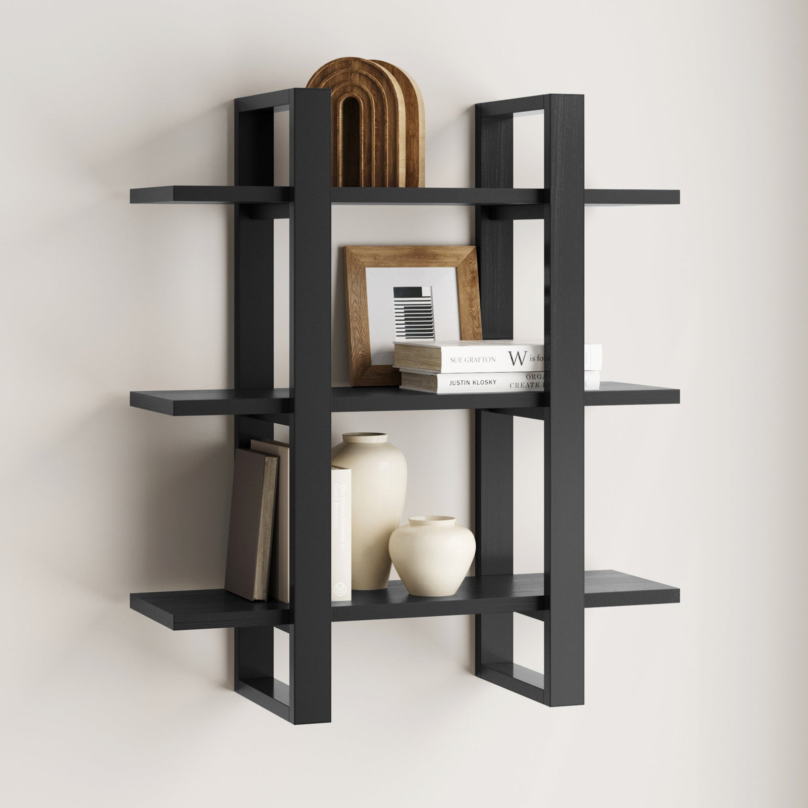 28" Solid Wood Floating Shelf, Black Oak
