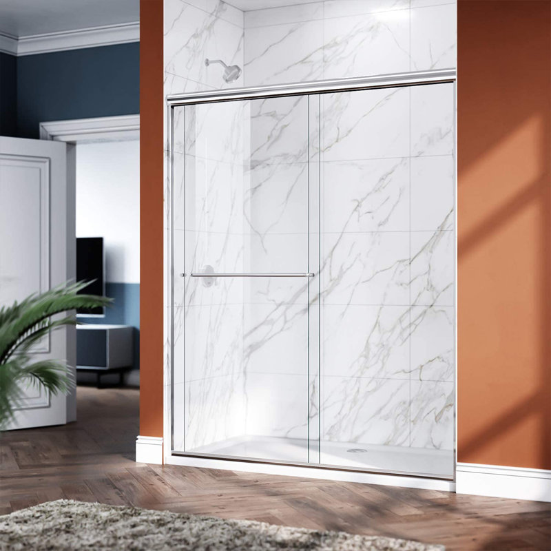 60'' X 72'' Bypass Double Sliding Shower Doors,1/4inch Clear Glass Brushed Nickel Shower Enclosure, Chrome
