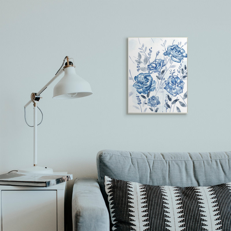 Fleurs de jardin abstraites bleues, H 19 po x l 13 po, Plaque murale