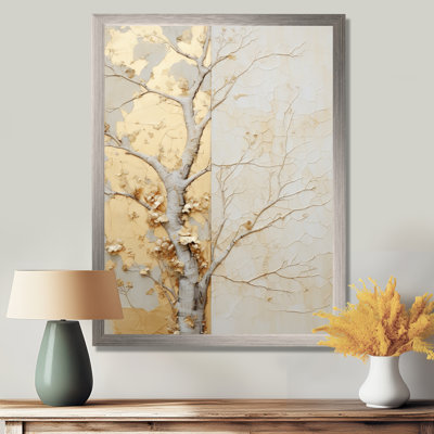 Or doré et beige, tilleul américain - art mural arbre américain