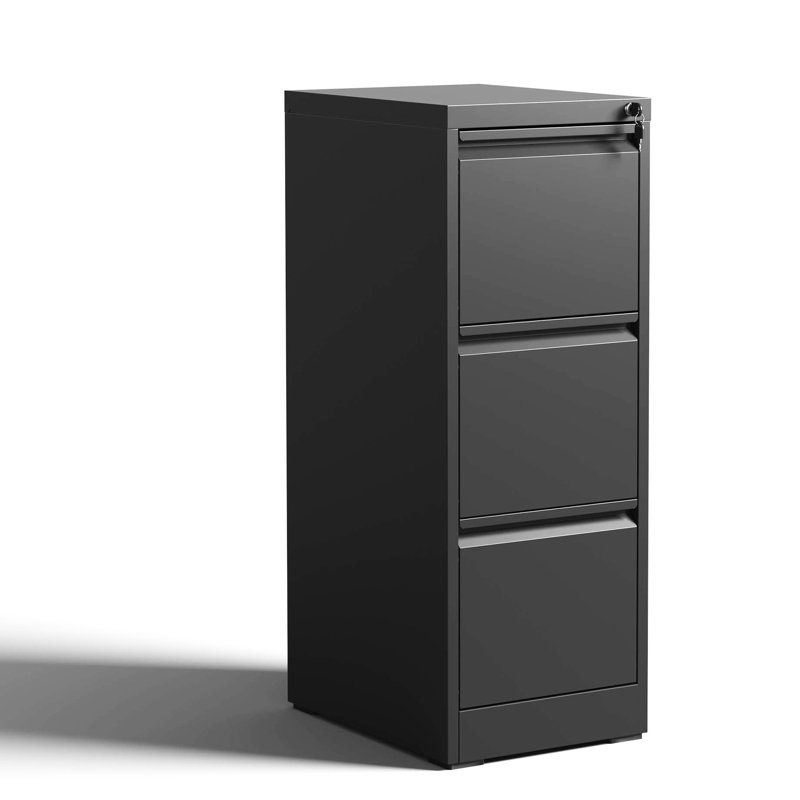 3 Drawer Metal File Cabinet With Lock, Steel Construction, Tilt, Stores A4/legal/letter Size For Office Use Home Drawers, Steel, Fits Documents