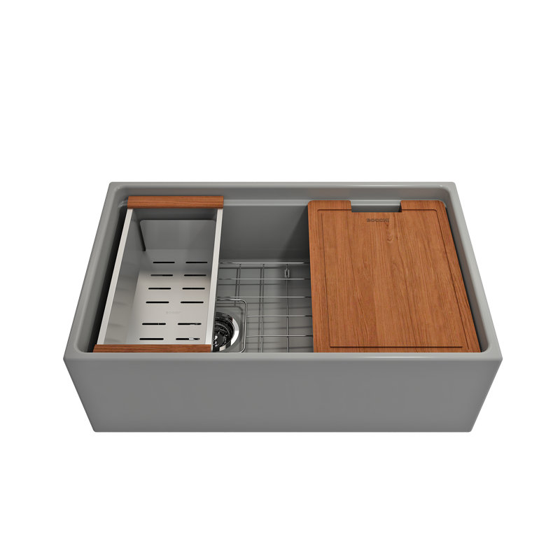 30'' L Single Basin Kitchen Sink, Matte Gray