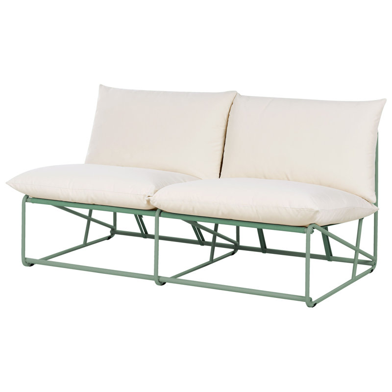 Bessi 160cm Wide Straight Steel Patio Sofa with Cushions, Beige/Green