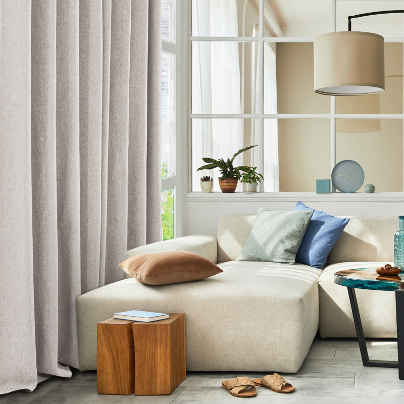 Lythrodontas Faux Linen Total Blackout Curtain Panels, 52" W x 72" H, Light Brown