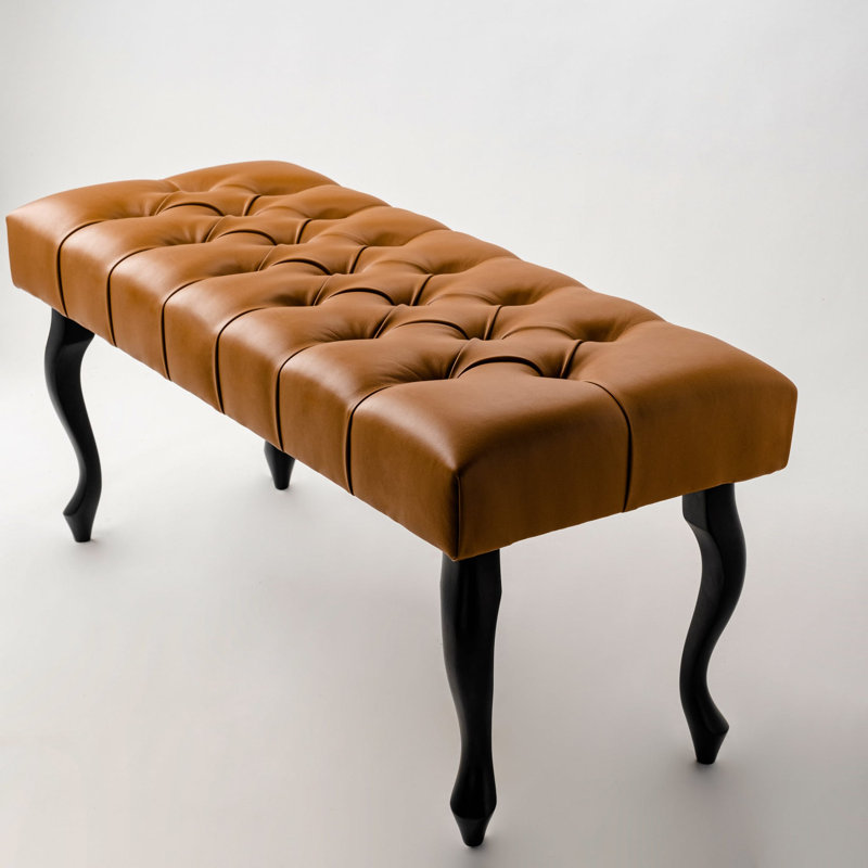 Genuine Leather Upholstered Bench, Brown/Black, 40cm H x 60 cm W x 35cm D