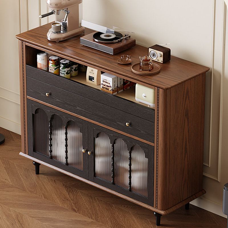 Buffet décoratif rétro en bois massif noir, H 39,37 po x l 43,31 po x P 15,75 po