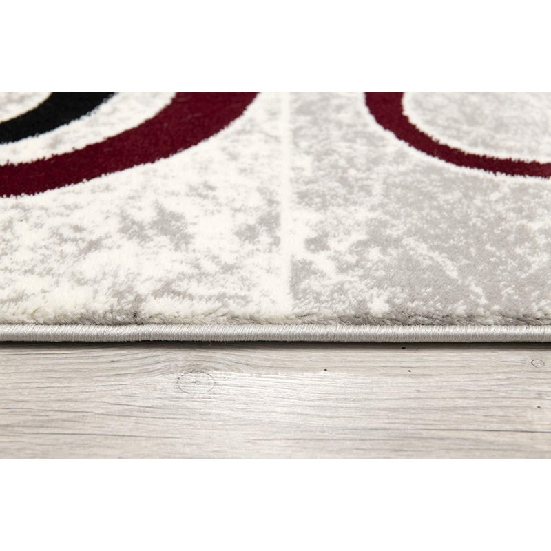 Tapis rouge à motif abstrait Dhurrie 2 pi x 4 pi