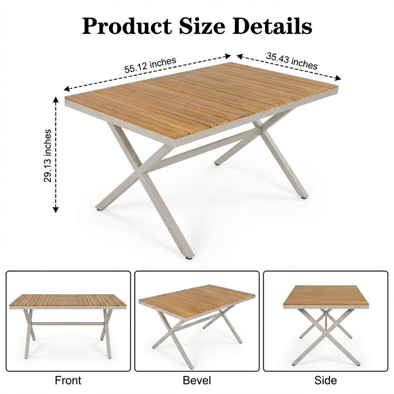 Table de salle à manger d'extérieur résistante aux intempéries avec pieds en forme de X