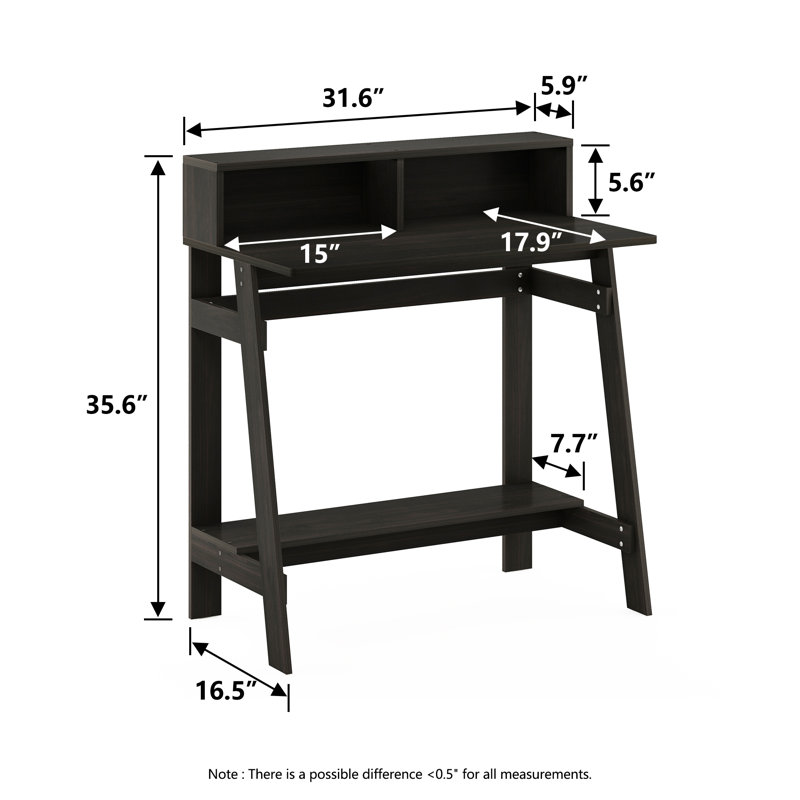 Bureau d'écriture simpliste à structure en A pour bureau personnel ou petit espace avec huche, espresso, Espresso