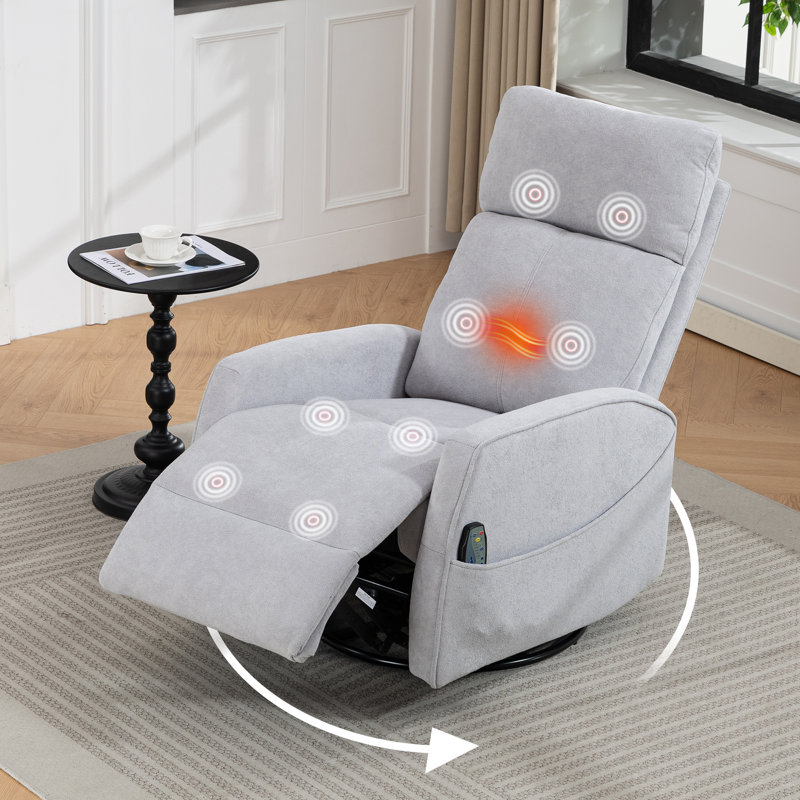 Fauteuil inclinable manuel pivotant de 25,8 po de largeur avec chaleur et massage, Microfibre/microsuède gris