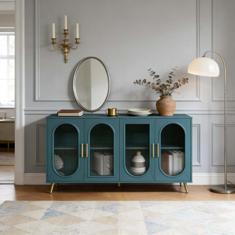 Meuble télé avec armoire de rangement et tablettes réglables