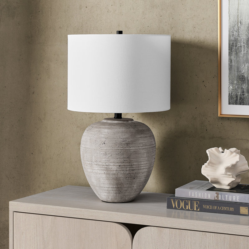 Meinou 23" Tall Ceramic Table Lamp with Fabric Shade in Cool Terracotta/White