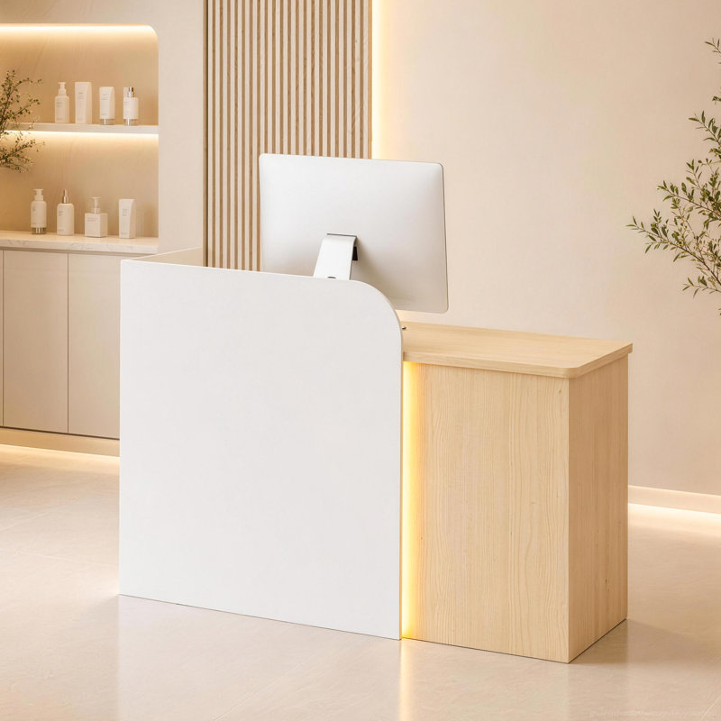 Bureau de réception moderne et compact pour les cafés, les magasins de détail, les salons et les bureaux - avec éclairage ambiant RVB et tiroirs de rangement