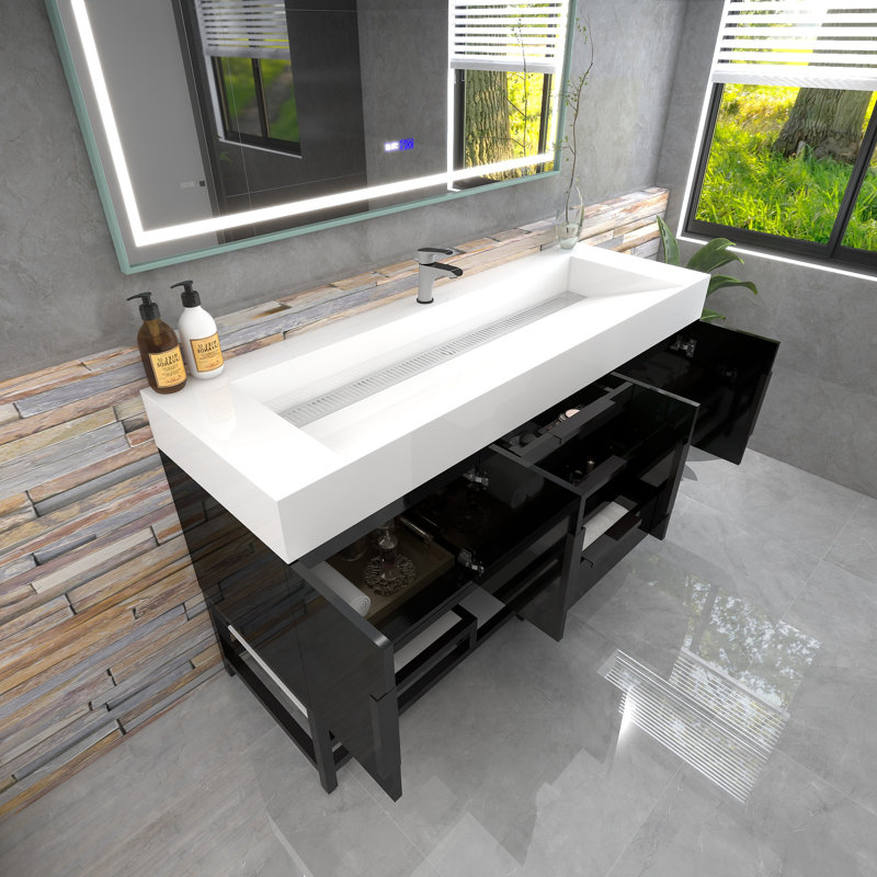 Meuble-lavabo sur pied simple 60 po Jessica, Noir brillant