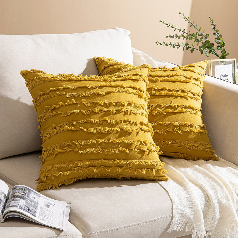Housse de coussin carrée, Jaune, H 16 po x l 16 po
